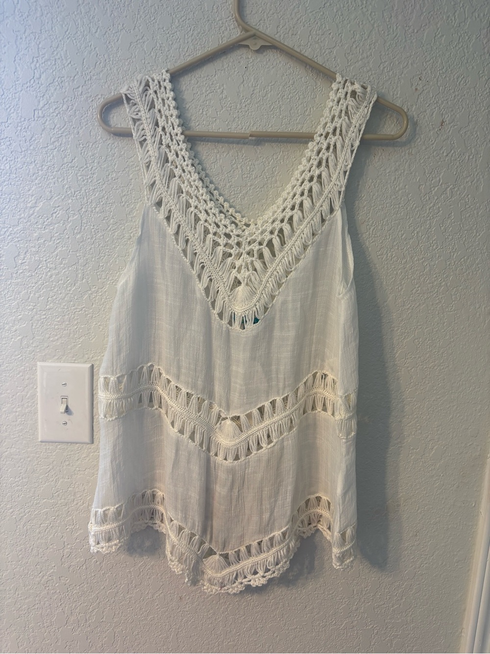 Boho Crochet-Trim White Women's Tank Top